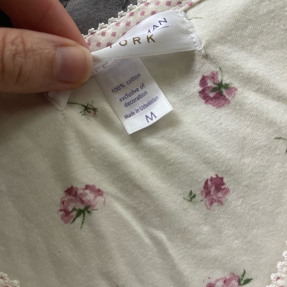 NWT Carole Hochman Pink Cream Floral Nightgown 100% Cotton Short Sleeve Medium - Picture 4 of 8